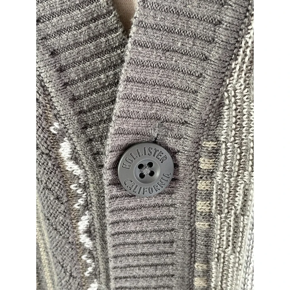 Hollister Sweater Mens XL Gray Geometric Knit V Neck Button Cardigan‎ Oversized